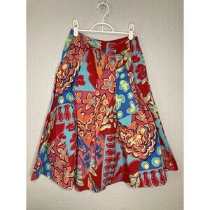 Harold’s Flare Skirt Size 4 Floral Colorful Bright Flowers Cotton Stretch Knee L